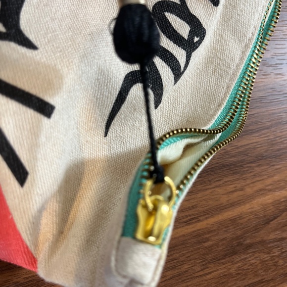 You Look Lovely Women Cosmetic Bag Size 9" Coral Canvas Tan Tote Black Tassel - Picture 11 of 13